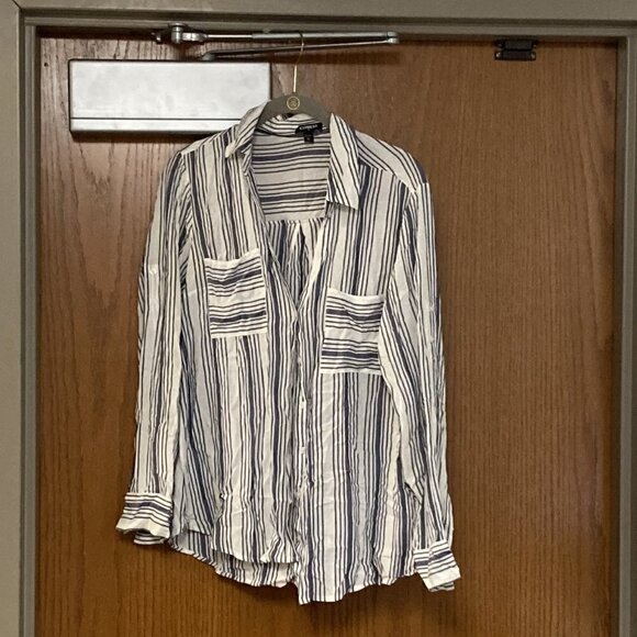 Express white blue stripe button down shirt sz large - Picture 1 of 2